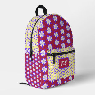 Akelei-Rucksack Marineblau & Gelb Bedruckter Rucksack