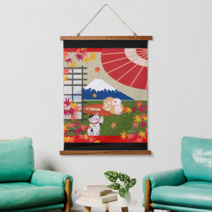 AKI Chow Wood Topped Wall Tapestry Wandteppich Mit Holzrahmen