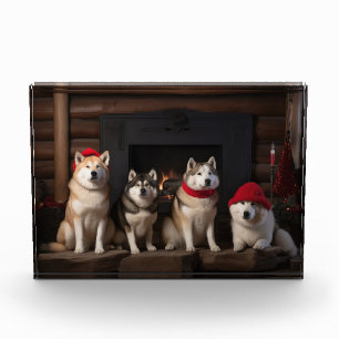 Akita am Kamin Weihnachten Fotoblock