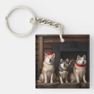 Akita am Kamin Weihnachten Schlüsselanhänger