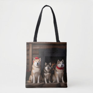Akita am Kamin Weihnachten Tasche