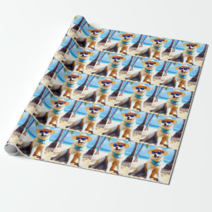 Akita am Strand, Sommergeschenk für Hunde Liebhabe Geschenkpapier