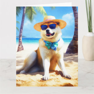 Akita am Strand, Sommergeschenk für Hunde Liebhabe Karte