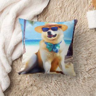 Akita am Strand, Sommergeschenk für Hunde Liebhabe Kissen