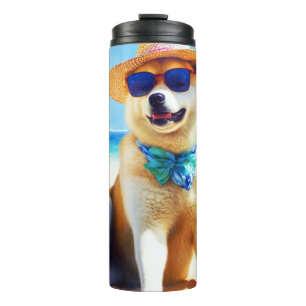 Akita am Strand, Sommergeschenk für Hunde Liebhabe Thermosbecher