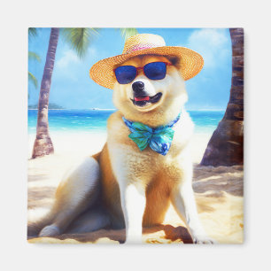 Akita am Strand, Sommergeschenk für Hundeliebhaber Magnet