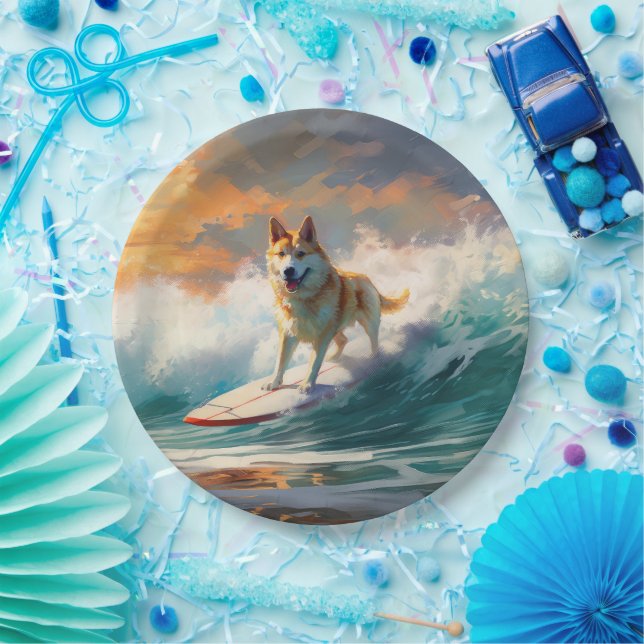 Akita Beach Surfgrafieren Pappteller (Party)