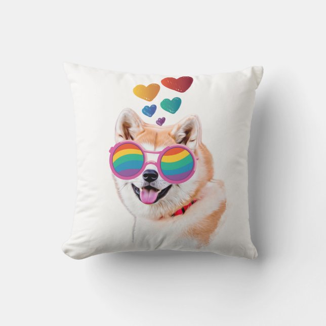 Akita Chien avec Coeurs Saint-Valentin Oreiller (Recto)