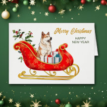Akita Chien carte de traîneau de Noël