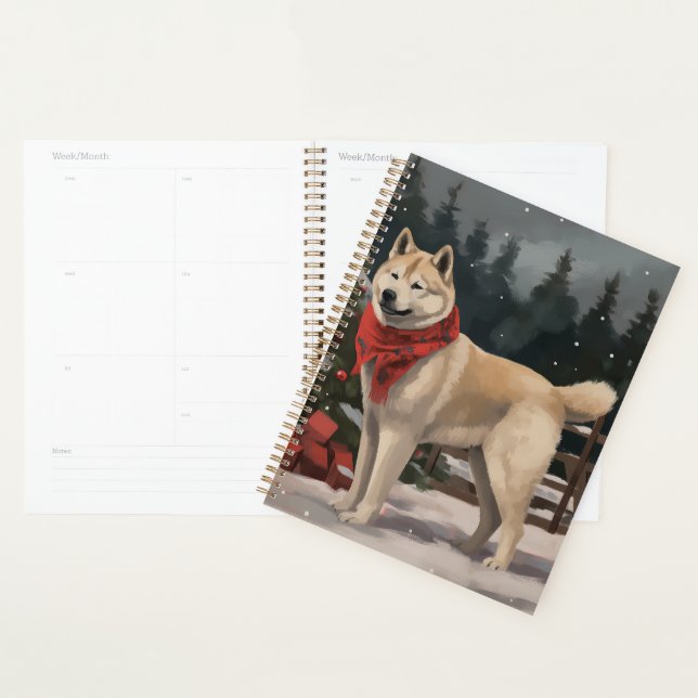 Akita Chien dans Noël de neige (Devant avec enveloppe)
