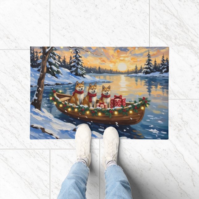 Akita Christmas Boat Holiday Fußmatte (Indoor)