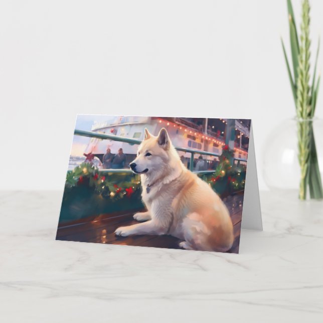 Akita Christmas Cruise: Pawsome Holiday Delight Karte (Vorderseite)