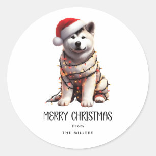Akita Christmas Dog Runder Aufkleber