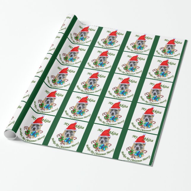 Akita Christmas Merry Geschenkpapier (Ungerollt)