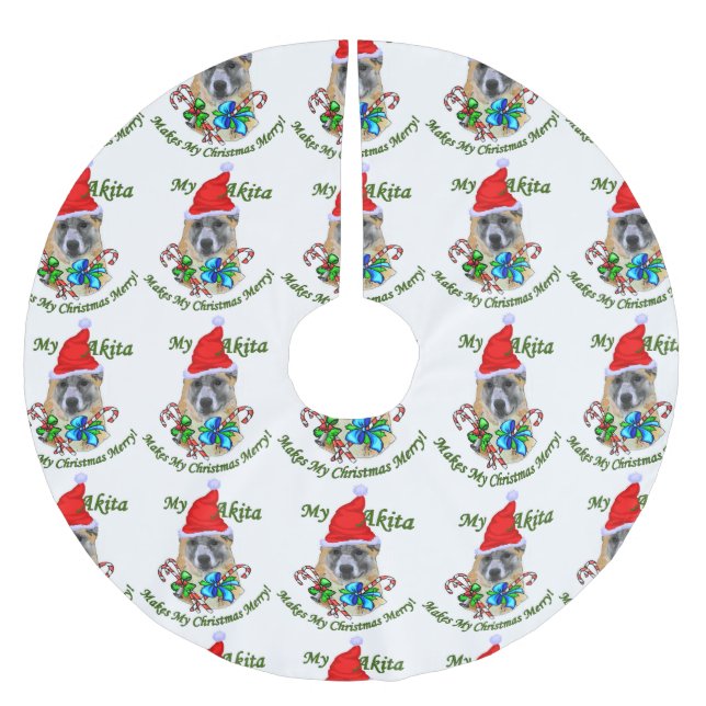 Akita Christmas Merry Polyester Weihnachtsbaumdecke (Vorderseite)