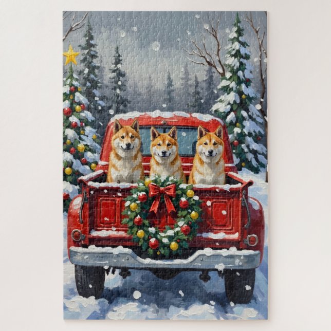 Akita Christmas Red Truck Holiday (Vertikal)