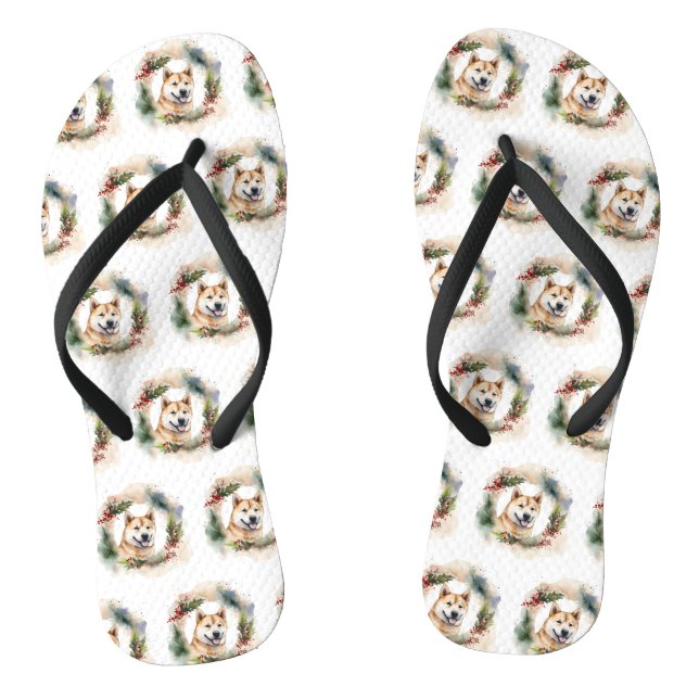 Akita Christmas Wreath Festivals Flip Flops (Fußbett)