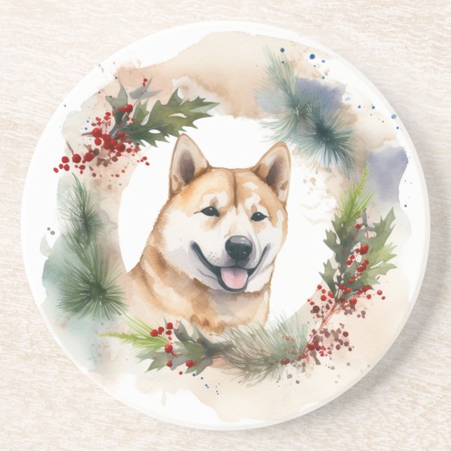 Akita Christmas Wreath Festivals Getränkeuntersetzer (Vorne)