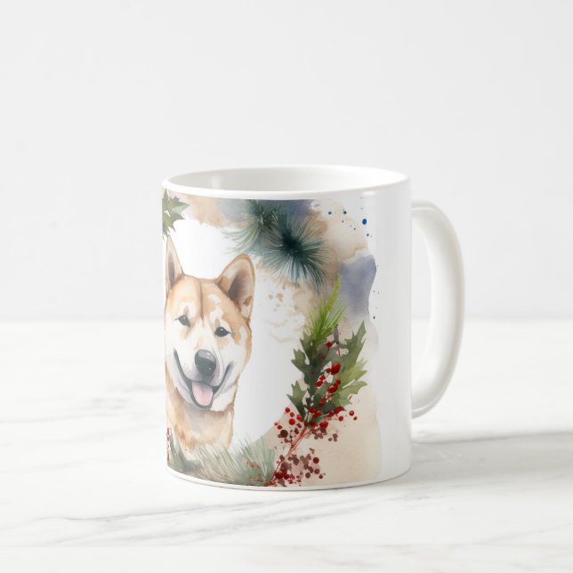 Akita Christmas Wreath Festivals Kaffeetasse (VorderseiteRechts)