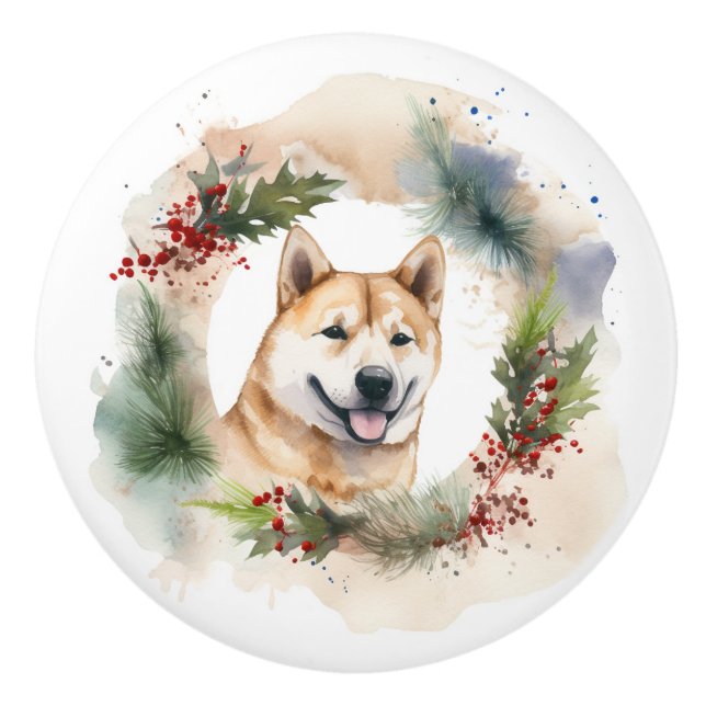 Akita Christmas Wreath Festivals Keramikknauf (Vorderseite)