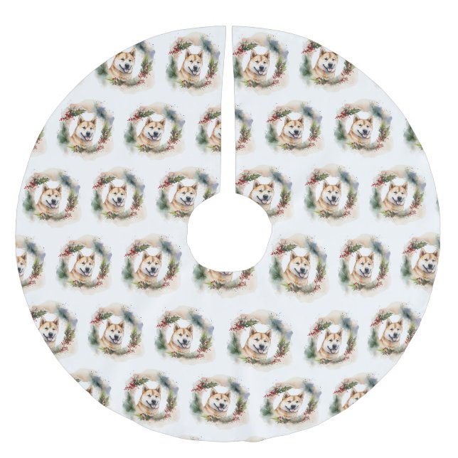 Akita Christmas Wreath Festivals Polyester Weihnachtsbaumdecke (Vorderseite)