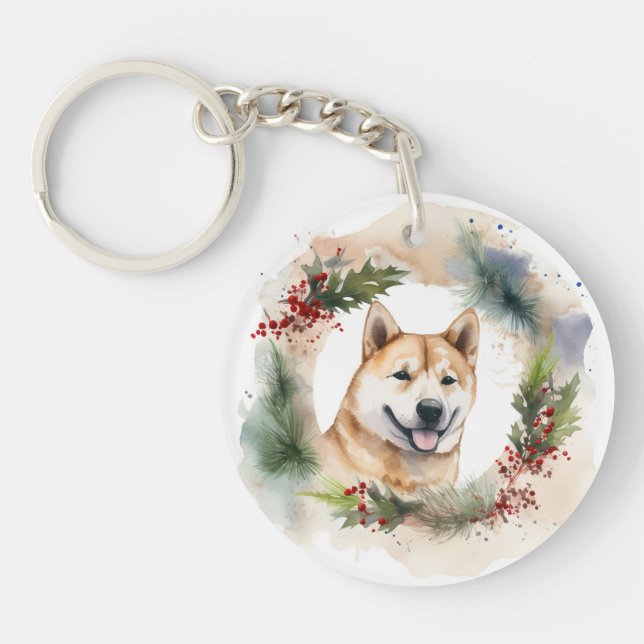 Akita Christmas Wreath Festivals Schlüsselanhänger (Vorderseite)