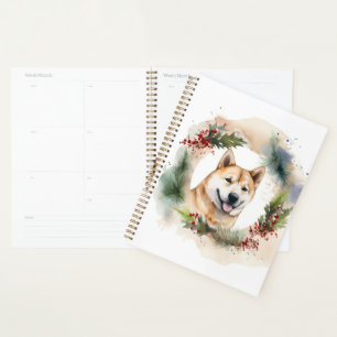 Akita Christmas Wreath Festive Pup