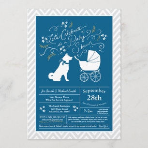 Akita Dog Baby Shower Boy Blue Einladung