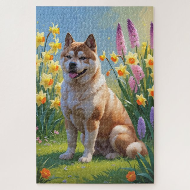 Akita Dog Frühlingsblumen Malerei (Vertikal)