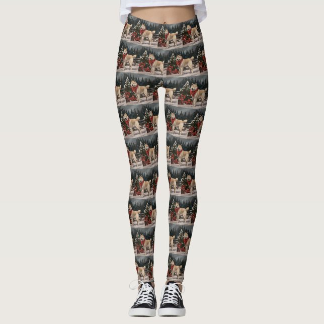 Akita Dog in Schnee Weihnachten Leggings (Vorderseite)