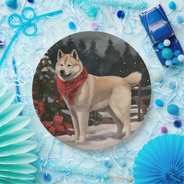 Akita Dog in Schnee Weihnachten Pappteller (Party)