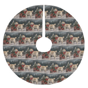 Akita Dog in Schnee Weihnachten Polyester Weihnachtsbaumdecke