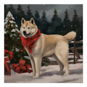 Akita Dog in Schnee Weihnachten Poster