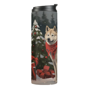 Akita Dog in Schnee Weihnachten Thermosbecher