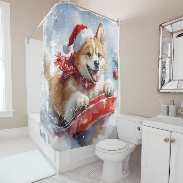 Akita Dog in Sledge Lass es Schnee Weihnachten Duschvorhang (Beispiel)