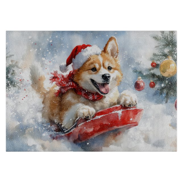 Akita Dog in Sledge Lass es Schnee Weihnachten Schneidebrett (Vorderseite)
