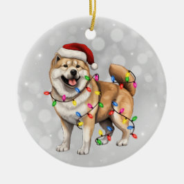 Akita Dog in Weihnachtsbeleuchtung eingeschlossen Keramik Ornament