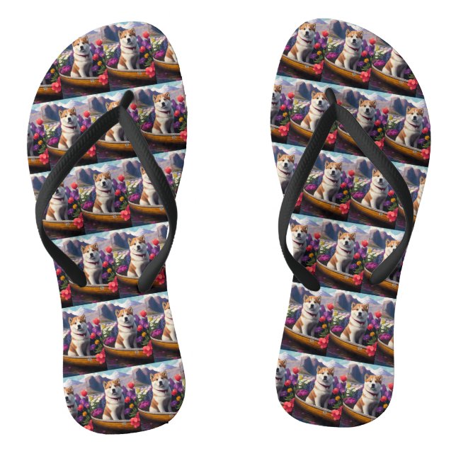 Akita Dog on a Paddle: Ein Landschaftliches Abente Flip Flops (Fußbett)