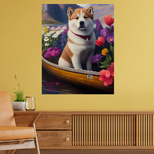 Akita Dog on a Paddle: Ein Landschaftliches Abente Poster
