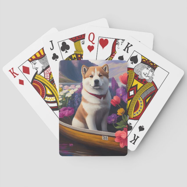 Akita Dog on a Paddle: Ein Landschaftliches Abente Spielkarten (Rückseite)