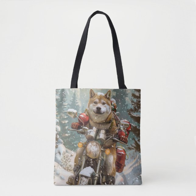 Akita Dog Riding Motorrad Weihnachten Tasche (Vorderseite)