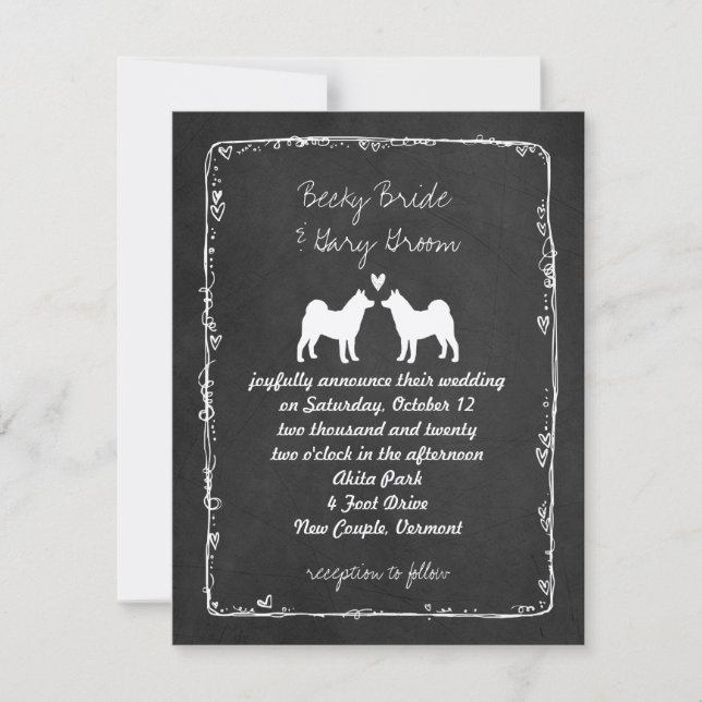 Akita Dog Silhouetten Hochzeit Einladung (Vorderseite)