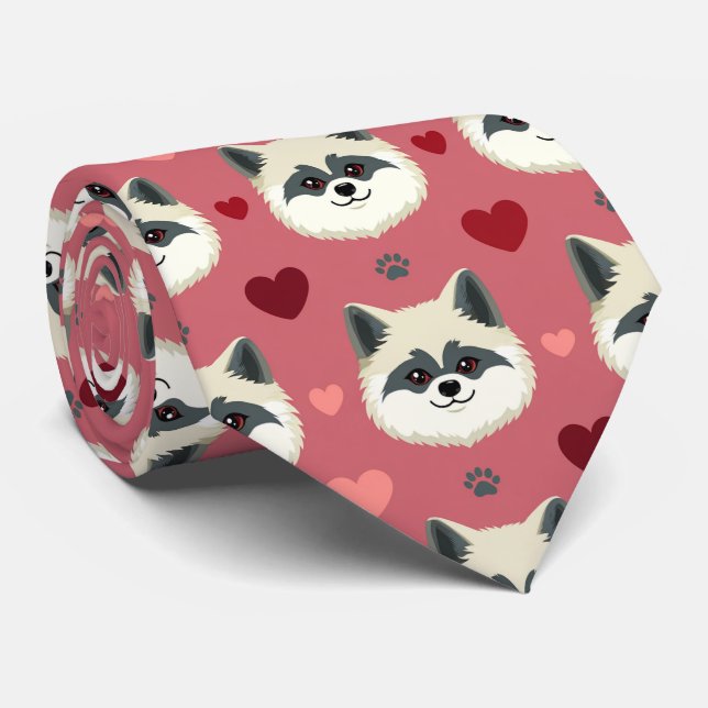 Akita Dog Valentine Hearts Pattern Cute Love Krawatte (Gerollt)