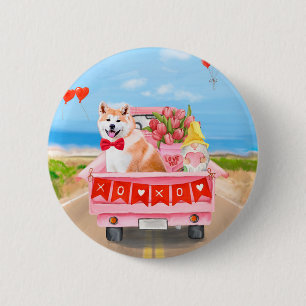 Akita Dog Valentine's Day Lkw Herz Button