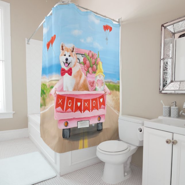 Akita Dog Valentine's Day Lkw Herz Duschvorhang (Beispiel)