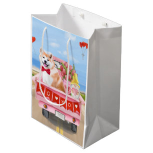 Akita Dog Valentine's Day Lkw Herz Mittlere Geschenktüte