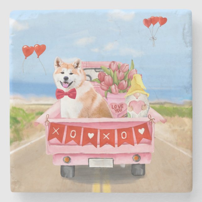 Akita Dog Valentine's Day Lkw Herz Steinuntersetzer (Vorderseite)