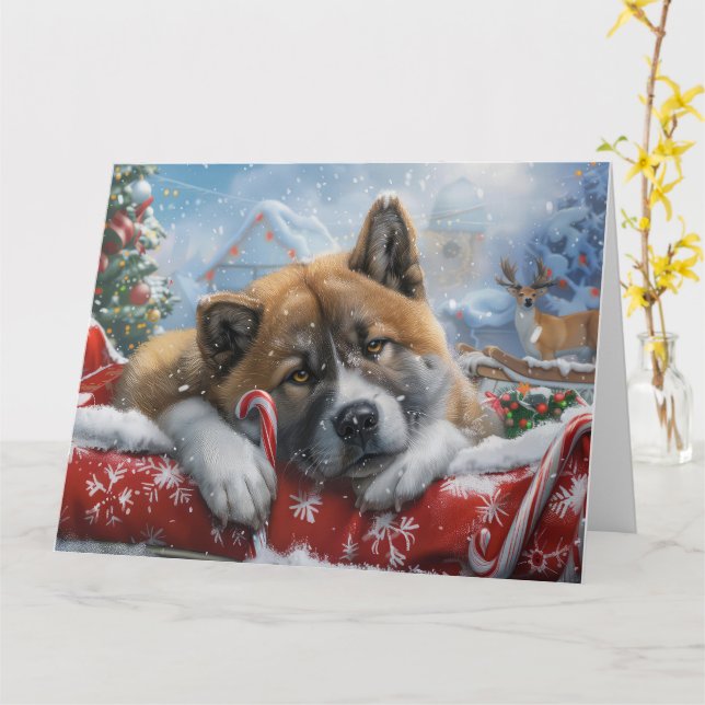 Akita Dog Weihnachtsfest Karte (Gelbe Blume)