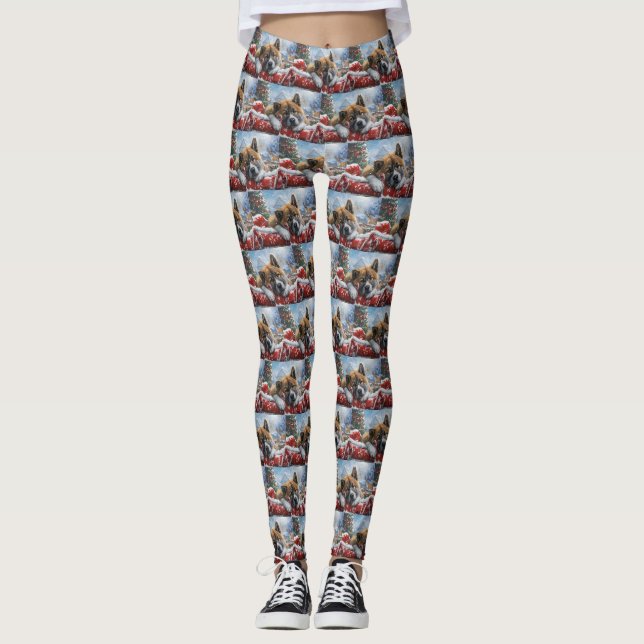 Akita Dog Weihnachtsfest Leggings (Vorderseite)