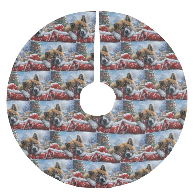 Akita Dog Weihnachtsfest Polyester Weihnachtsbaumdecke (Vorderseite)